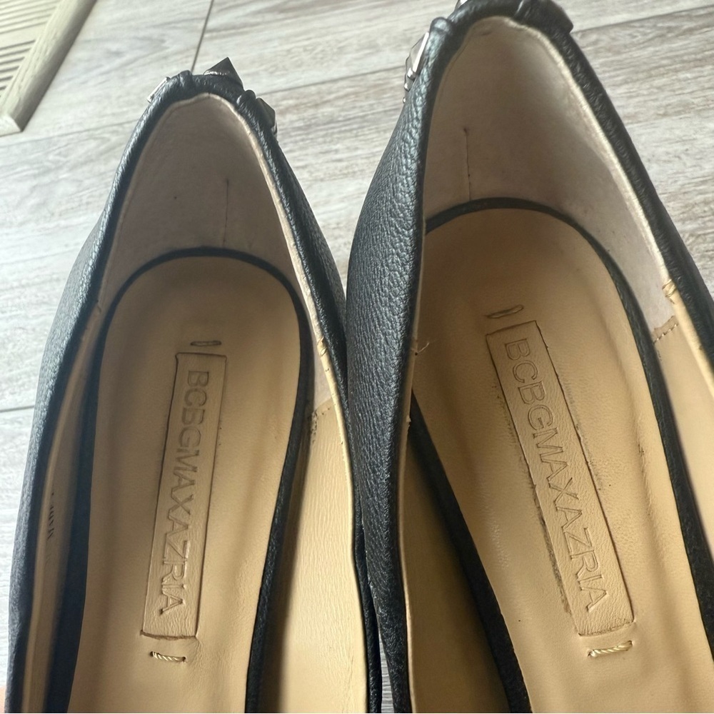 BCBGMAXAZRIA Roxanne Black High All Leather Spikes Heel Peep Toe Rocker Pumps - Picture 4 of 15